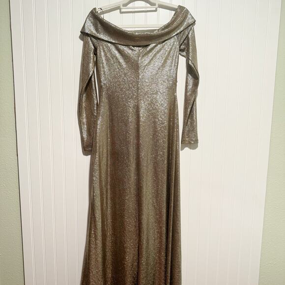 Lauren Ralph Lauren Gold Metallic Off The Shoulder Gown Off The Shoulder Size 6 - Picture 7 of 7